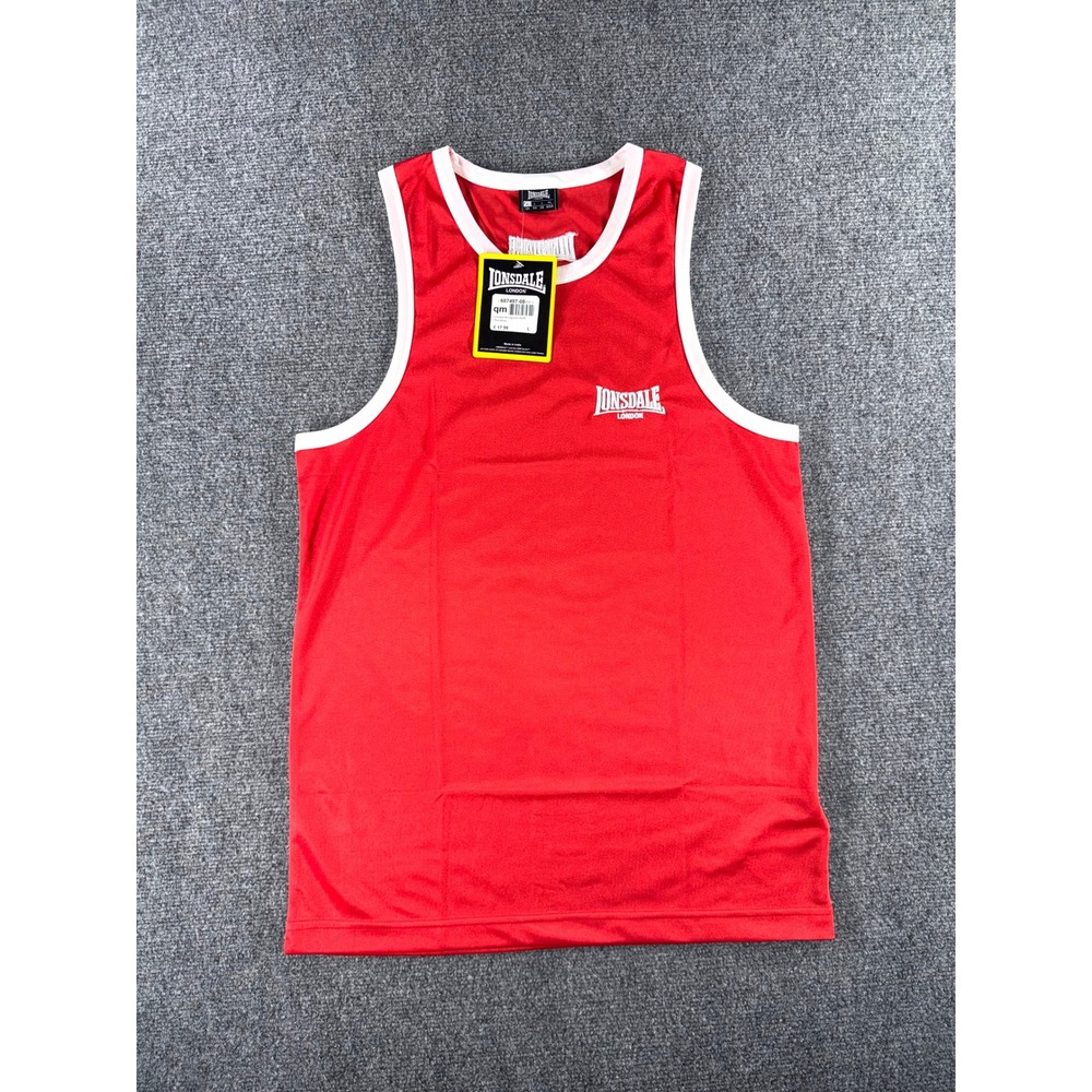 Lonsdale London Mens Boxing Vest Tank Top Red White Mesh Training Gym Large NEW